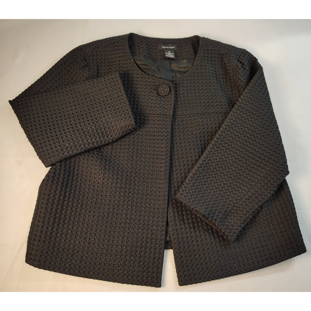 Spense Black Textured Honeycomb Single Button Blazer Career Chic Office Jacket M